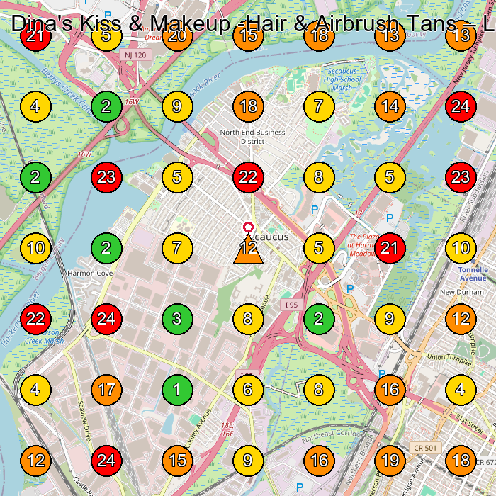 Dina's Kiss & Makeup -Hair & Airbrush Tans Beauty Salon GeoGrid ranking map for Secaucus NJ